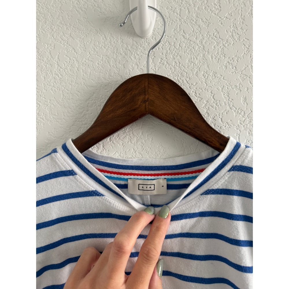 AYR Nautical Stripe T-Shirt Size S White Blue Pima Cotton - Picture 3 of 8